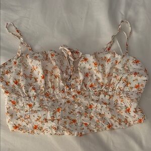 Orange Smocked Tie Front Crop Camisole